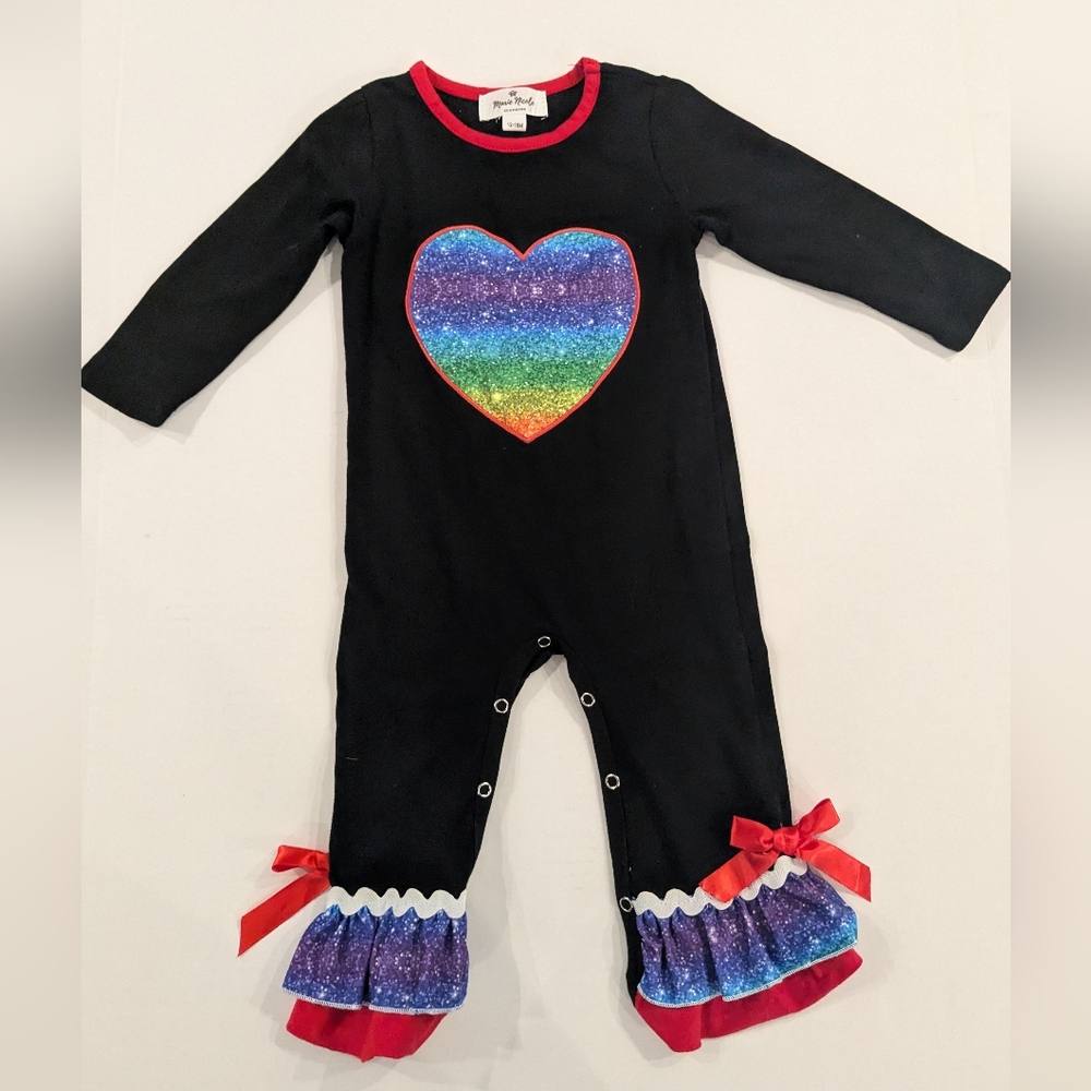 Marie Nicole Girls Romper with Rainbow Heart
